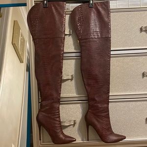 Faux leather croc print OTK boots